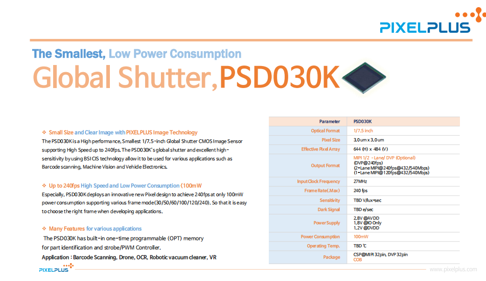 PSD030K---派视尔发表首颗 全局曝光图像传感器